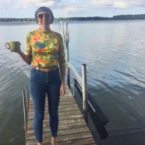 1960s/70s Vintage Acid Yellow Floral Turtleneck